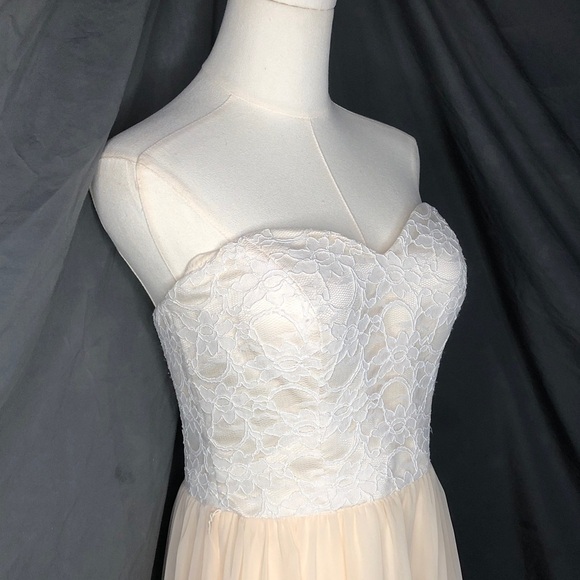 Mori Lee Cream Strapless Lace Gown - Picture 4 of 10